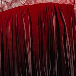 Pre Owned Elie Saab Red Ombre Lace & Fringed Overlay Long Sleeve Top S