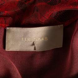 Pre Owned Elie Saab Red Ombre Lace & Fringed Overlay Long Sleeve Top S