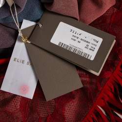 Pre Owned Elie Saab Red Ombre Lace & Fringed Overlay Long Sleeve Top S