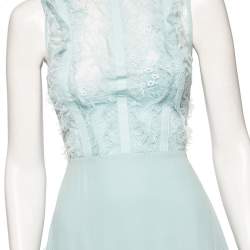 Pre Owned Elie Saab Light Blue Lace & Silk Georgette Sleeveless Maxi Dress S