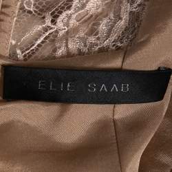 Pre Owned Elie Saab Peach Crepe & Lace Inset Midi Dress S