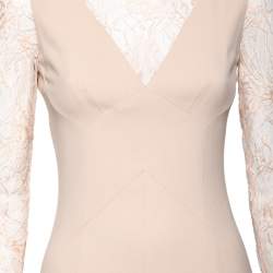 Pre Owned Elie Saab Peach Crepe & Lace Inset Midi Dress S