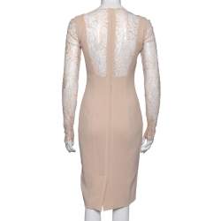 Pre Owned Elie Saab Peach Crepe & Lace Inset Midi Dress S