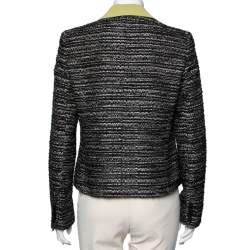 Elie Saab Black & Green Tweed Crepe Paneled Cropped Blazer S