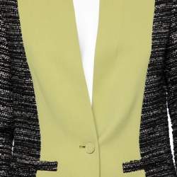 Elie Saab Black & Green Tweed Crepe Paneled Cropped Blazer S