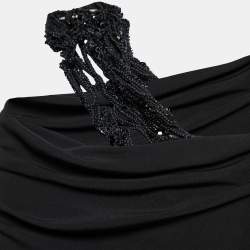 Pre Owned Elie Saab Black Jersey Bead Embellished Strap Detail Gown S