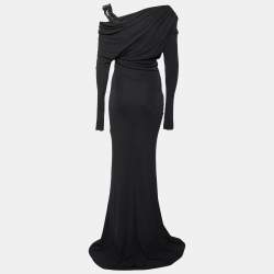 Pre Owned Elie Saab Black Jersey Bead Embellished Strap Detail Gown S