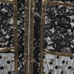 Pre Owned Elie Saab Black & Gold Embroidered Tulle & Lace Inset Bomber Jacket M