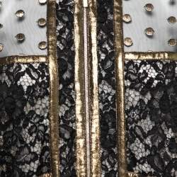 Pre Owned Elie Saab Black & Gold Embroidered Tulle & Lace Inset Bomber Jacket M