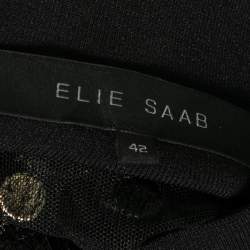 Pre Owned Elie Saab Black & Gold Embroidered Tulle & Lace Inset Bomber Jacket M