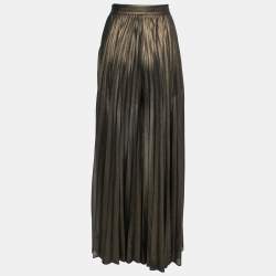 Pre Owned Elie Saab Metallic Crepe Plisse Palazzo Pants S