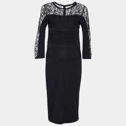 مملوكة مسبقًا Elie Saab Black Jersey Lace Laser Cut Detail Dress S