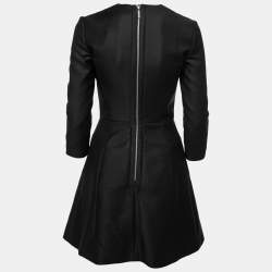 Pre Owned Elie Saab Black Crepe Lace Overlay Knee-Length Dress S