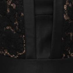 Pre Owned Elie Saab Black Crepe Lace Overlay Knee-Length Dress S