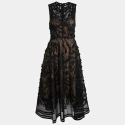 Elie Saab Black Lace Embroidered Flared Midi Dress S 