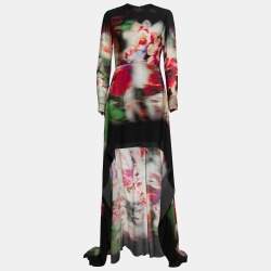 Pre Owned Elie Saab Multicolor Printed Silk Crepe Asymmetric Hem Dress S