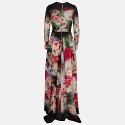 Pre Owned Elie Saab Multicolor Printed Silk Crepe Asymmetric Hem Dress S