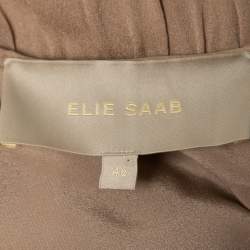 Pre Owned Elie Saab Taupe Brown Embroidered Silk Maxi Dress L