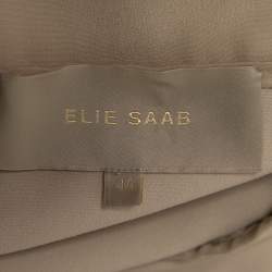 Elie Saab Cream Crepe & Sequin Embellished Tulle Sleeveless Belted Dress L