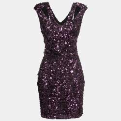 Elie Saab Purple Sequin-Embellished Cutout Mini Dress M 