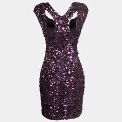 Elie Saab Purple Sequin-Embellished Cutout Mini Dress M 
