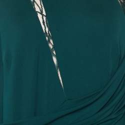 Pre Owned Elie Saab Green Jersey Lace Detail Draped Maxi Dress L