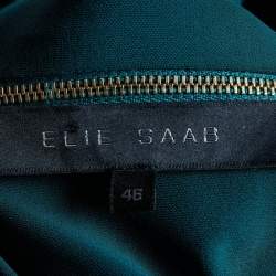 Pre Owned Elie Saab Green Jersey Lace Detail Draped Maxi Dress L