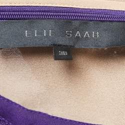 Elie Saab Purple Silk Trim Tiered Floral Lace Long Dress S 