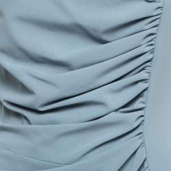 Pre Owned Elie Saab Blue Crepe Ruch Detailed Sleeveless Midi Dress S