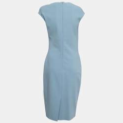 Pre Owned Elie Saab Blue Crepe Ruch Detailed Sleeveless Midi Dress S