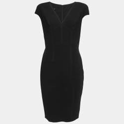 Pre Owned Elie Saab Black Crepe Plunge Neck Sleeveless Midi Dress S
