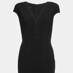 Pre Owned Elie Saab Black Crepe Plunge Neck Sleeveless Midi Dress S