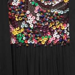 Pre Owned Elie Saab Black Silk Chiffon Sequin Embellished Yoke Sleeveless Gown S