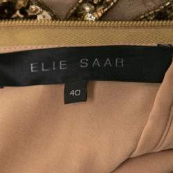 Pre Owned Elie Saab Beige Sequin Embellished Tulle Halter Neck Gown S