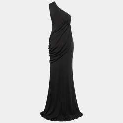 Elie Saab Black Jersey One Shoulder Draped Gown S