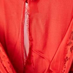 Elie Saab Red Silk Blend Lace Trimmed Long Dress S