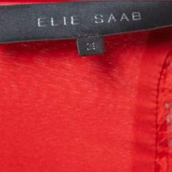 Elie Saab Red Silk Blend Lace Trimmed Long Dress S