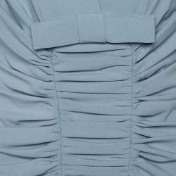 Pre Owned Elie Saab Blue Wool Ruched Bow Detail Mini Dress M