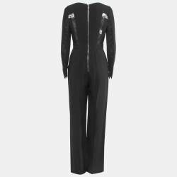 Pre Owned Elie Saab Black Silk & Nylon Lace Trimmed Full Sleeve Jumpsuit S