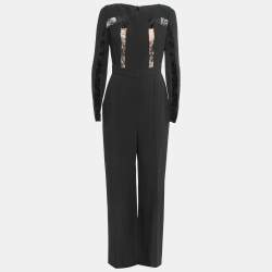 Elie Saab Black Silk & Nylon Lace Trimmed Full Sleeve Jumpsuit S