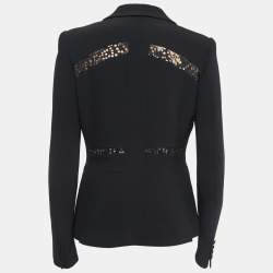 Elie Saab Black Crepe & Lace Inset Single Button Blazer M