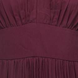 Pre Owned Elie Saab Burgundy Pleated Crepe Sleeveless Maxi Dress S