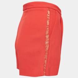Elie Saab Orange Crepe Lace Trim Shorts S