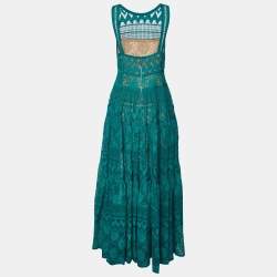 Pre Owned Elie Saab Green Lace Sleeveless Maxi Dress S