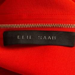Pre Owned Elie Saab Orange Stretch Knit Frilled Short Dress M