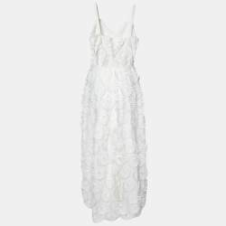 Pre Owned Elie Saab White Floral Appliqued Tulle Midi Dress S