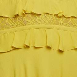 Pre Owned Elie Saab Yellow Silk Blend Lace Insert Ruffled Maxi Dress M