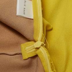 Pre Owned Elie Saab Yellow Silk Blend Lace Insert Ruffled Maxi Dress M