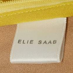 Pre Owned Elie Saab Yellow Silk Blend Lace Insert Ruffled Maxi Dress M