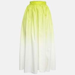 Elie Saab Green Ombre Cotton Gathered Maxi Skirt S
